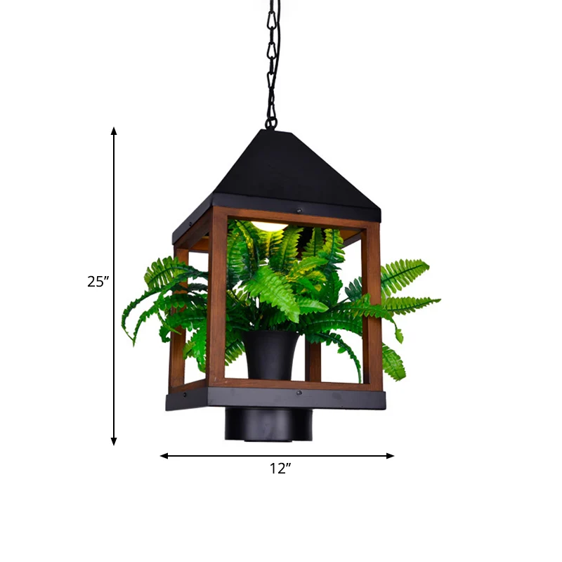 1 Lamp Pavilion Hanglamp Factory Zwart Metallic Hanglamp met Bonsai voor Eetkamer Clearhalo