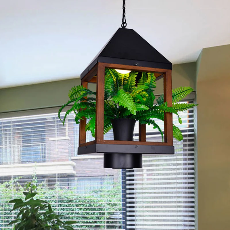 1 Lamp Pavilion Hanglamp Factory Zwart Metallic Hanglamp met Bonsai voor Eetkamer Clearhalo