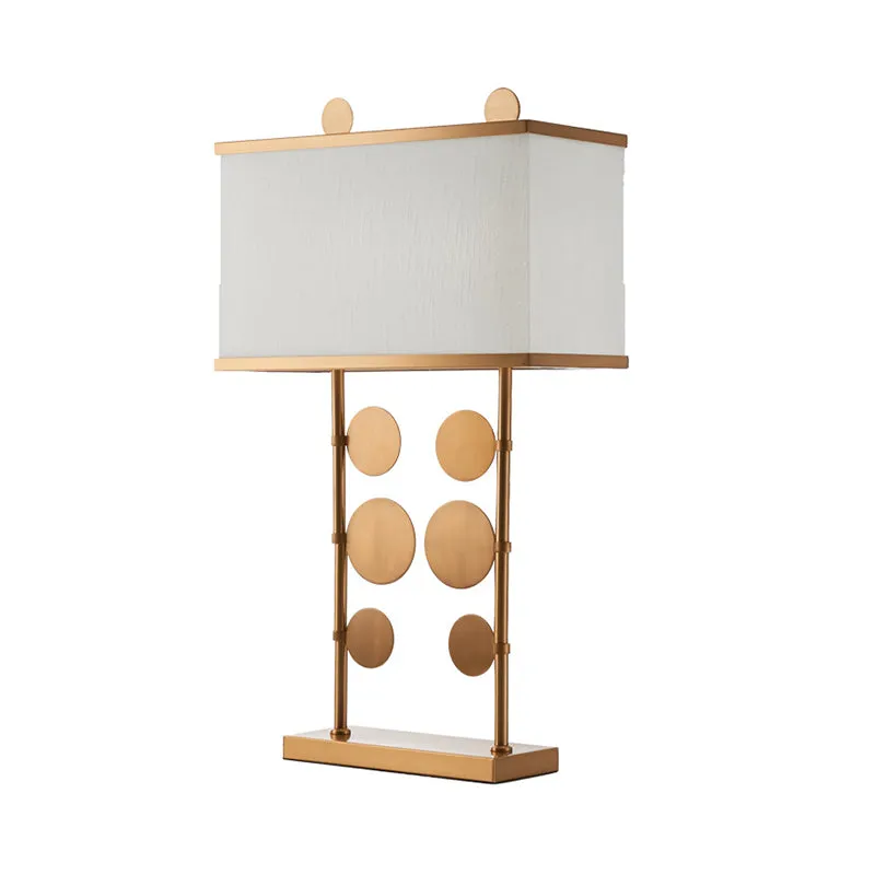 1 lamp ronde studielamp Tradition metalen taakverlichting messing met rechthoekige witte stoffen kap Clearhalo