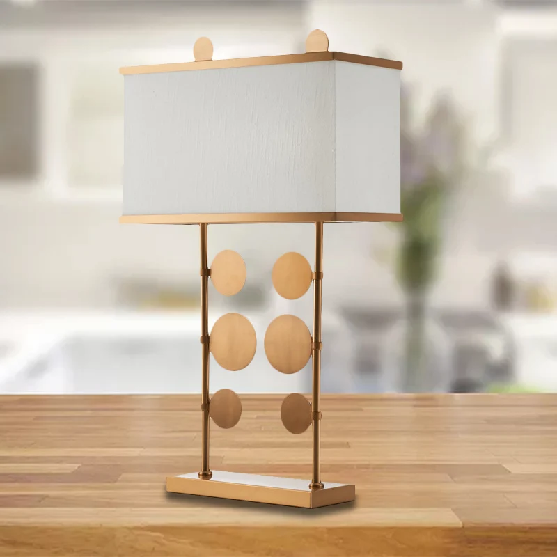 1 lamp ronde studielamp Tradition metalen taakverlichting messing met rechthoekige witte stoffen kap Clearhalo