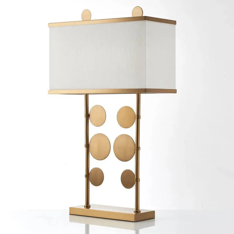 1 lamp ronde studielamp Tradition metalen taakverlichting messing met rechthoekige witte stoffen kap Clearhalo
