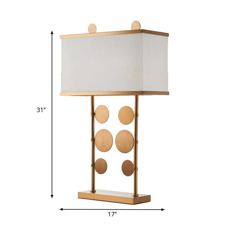 1 lamp ronde studielamp Tradition metalen taakverlichting messing met rechthoekige witte stoffen kap Clearhalo