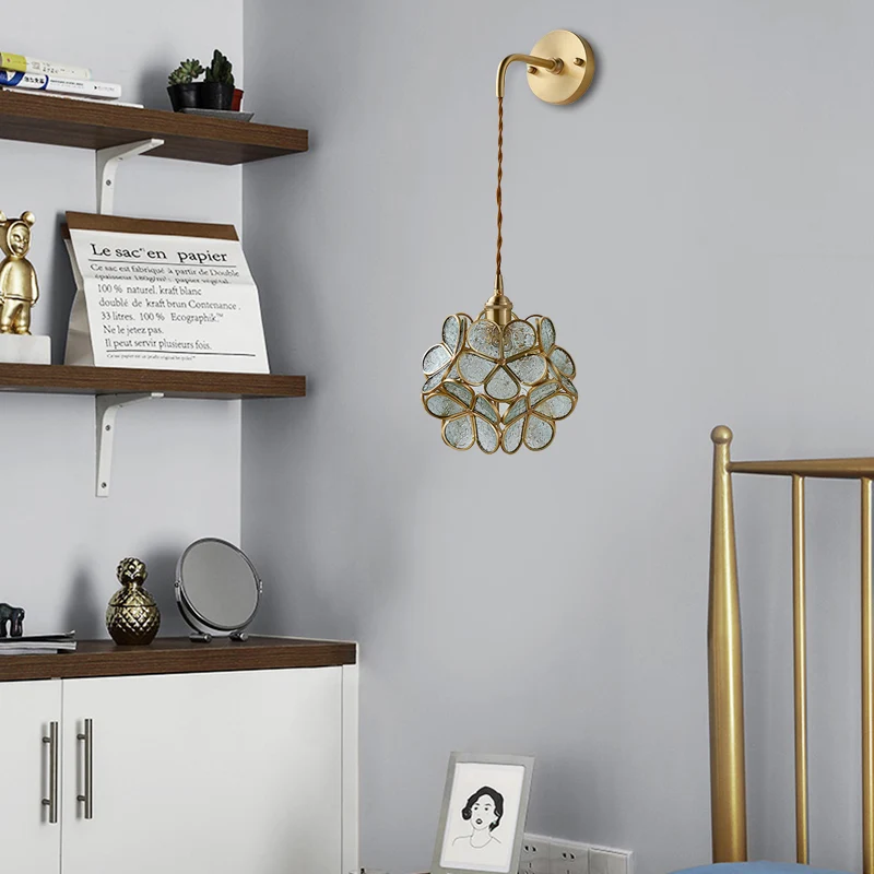1 lamp slaapkamer schanslamp traditie wandverlichting met bloem wit/roze/blauw glazen kap Clearhalo