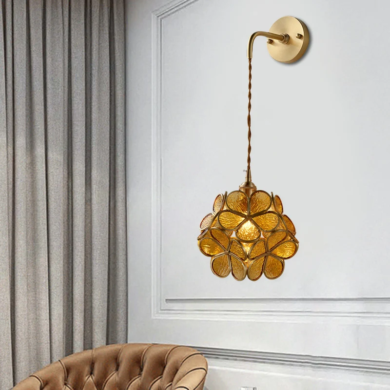 1 lamp slaapkamer schanslamp traditie wandverlichting met bloem wit/roze/blauw glazen kap Clearhalo