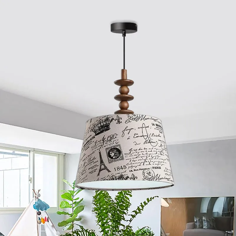 1 Lamp Stof Hanglamp Platteland Stof Wit Conisch schrift Afdrukken Eetkamer Hanglamp Clearhalo