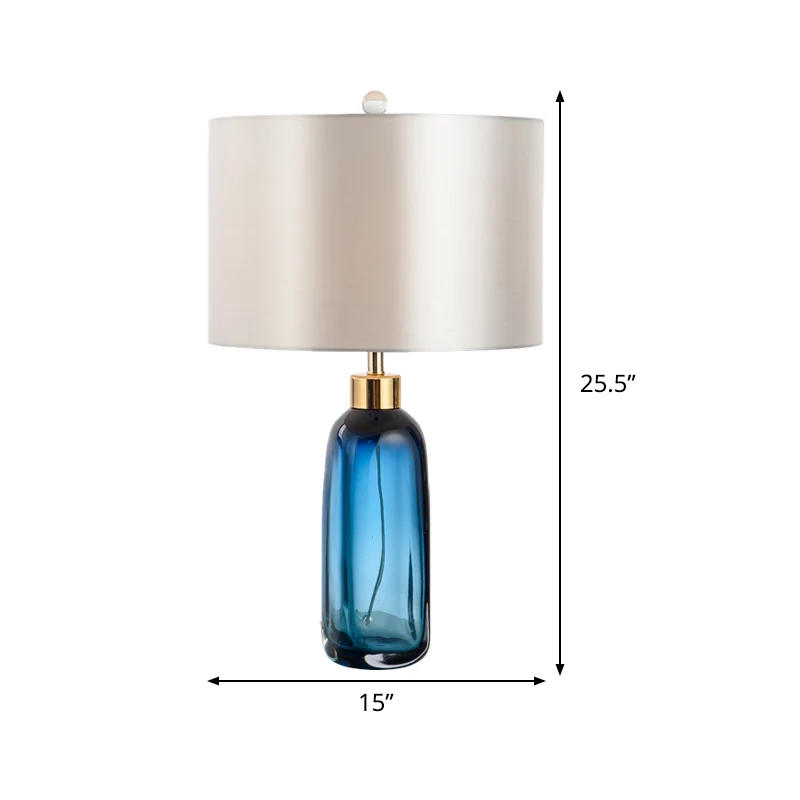 1 lamp studietaakverlichting moderne blauwe kleine bureaulamp met cilindrische stoffen kap Clearhalo
