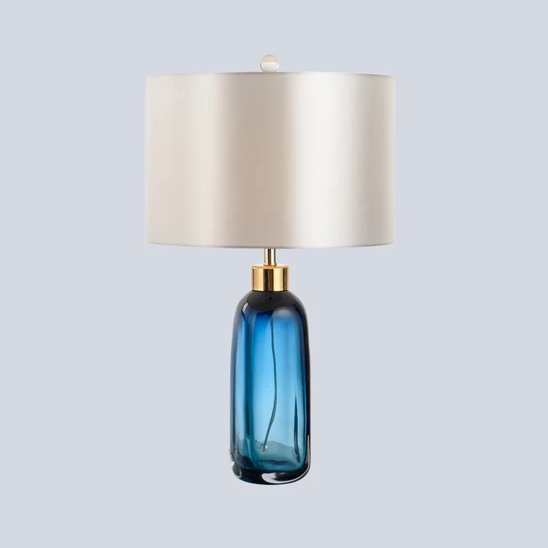 1 lamp studietaakverlichting moderne blauwe kleine bureaulamp met cilindrische stoffen kap Clearhalo