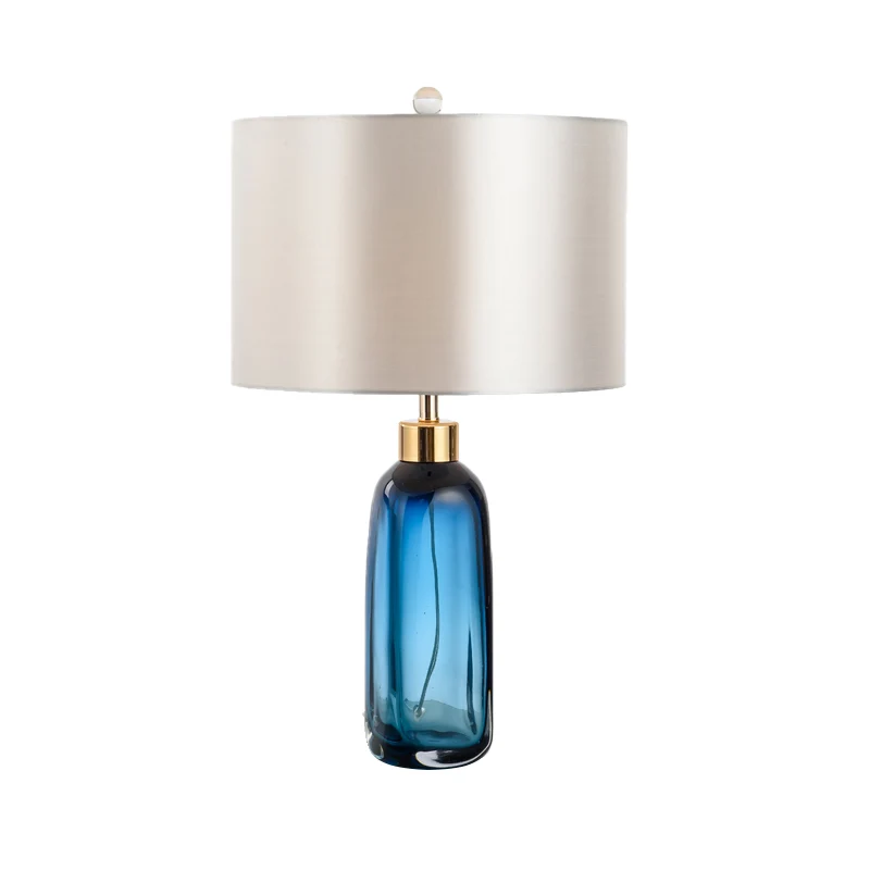1 lamp studietaakverlichting moderne blauwe kleine bureaulamp met cilindrische stoffen kap Clearhalo
