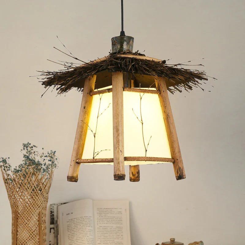 1 lamp taps toelopende hanglamp Japans hout opgehangen verlichtingsarmatuur beige voor restaurant Clearhalo