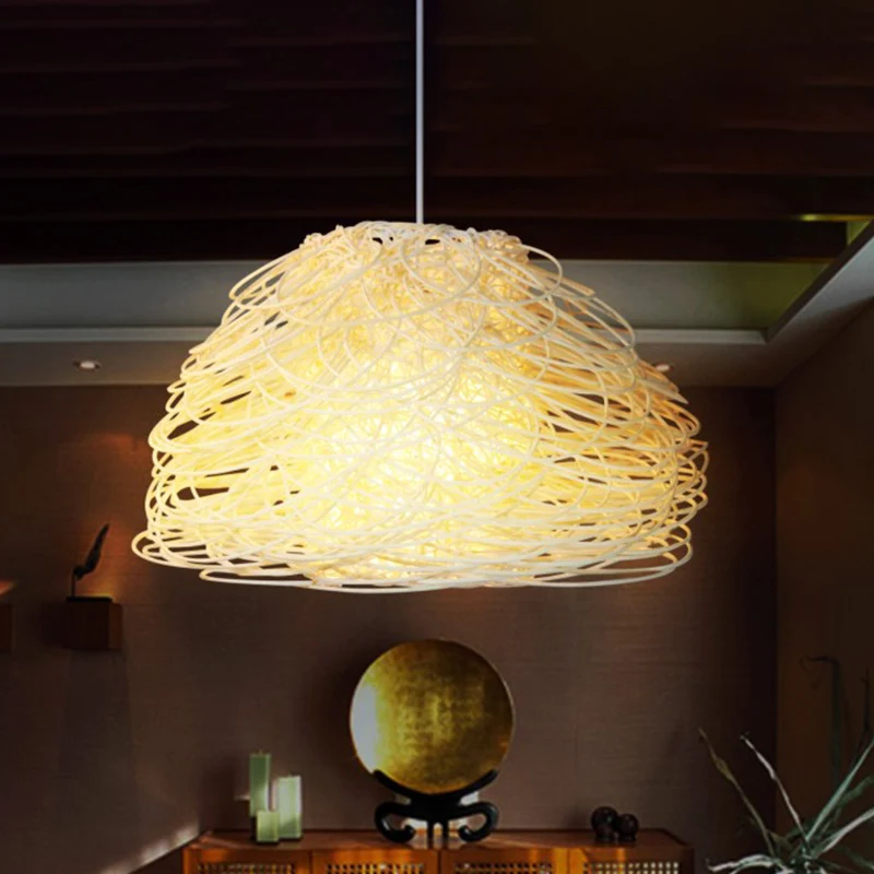 1 lamp Tearoom hanglamp Aziatische witte hanglamp met koepelvormige rotan kap Clearhalo