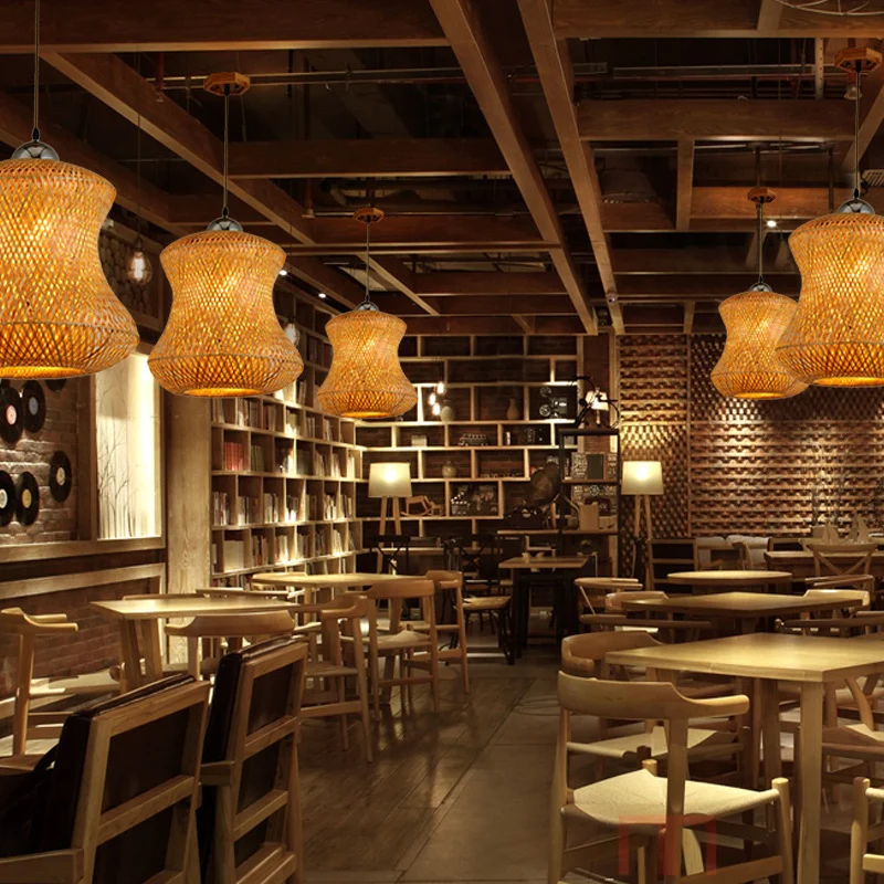 1 Lamp Tearoom Plafondlamp Aziatische Koffie Hanglamp met Handgemaakte Bamboe Schaduw Clearhalo