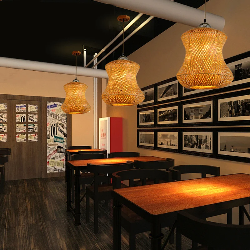 1 Lamp Tearoom Plafondlamp Aziatische Koffie Hanglamp met Handgemaakte Bamboe Schaduw Clearhalo