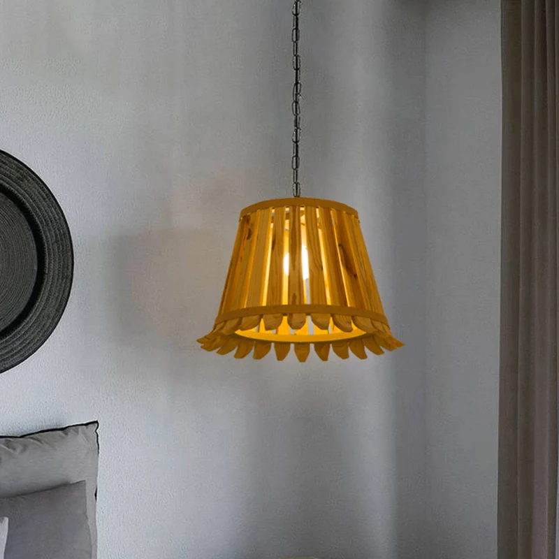1 lamp trompet hanglamp Japanse houten hanglamp beige voor slaapkamer Clearhalo