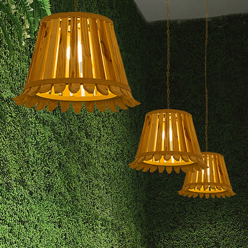1 lamp trompet hanglamp Japanse houten hanglamp beige voor slaapkamer Clearhalo