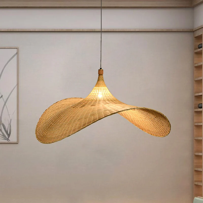 1 Lamp Woonkamer Hanglamp Asia Flaxen Hanglamp met Flare Bamboe Schaduw Clearhalo