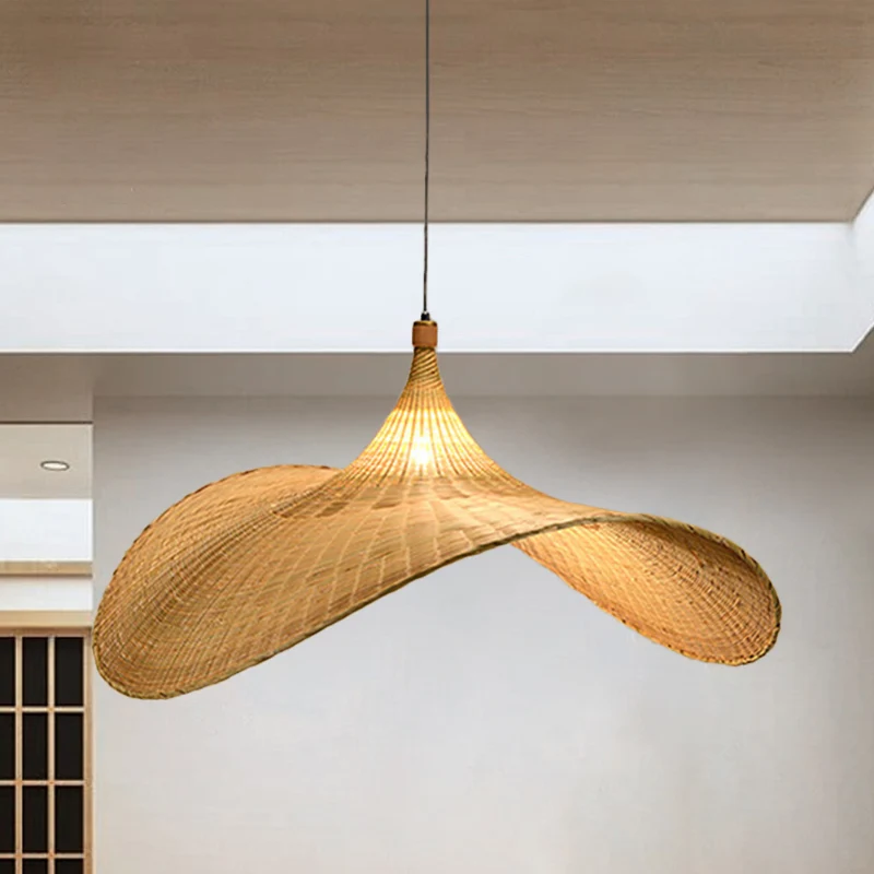 1 Lamp Woonkamer Hanglamp Asia Flaxen Hanglamp met Flare Bamboe Schaduw Clearhalo
