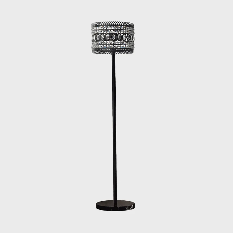 1 lamp woonkamer vloerstandaard lichte moderne zwarte vloerlamp met trommelkristallen ingelegde kap Clearhalo