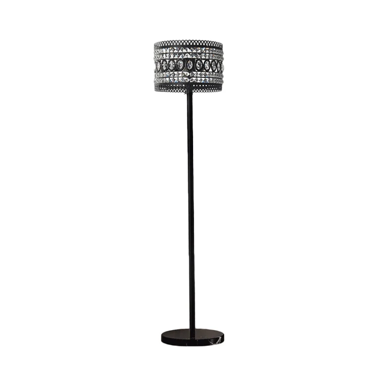 1 lamp woonkamer vloerstandaard lichte moderne zwarte vloerlamp met trommelkristallen ingelegde kap Clearhalo