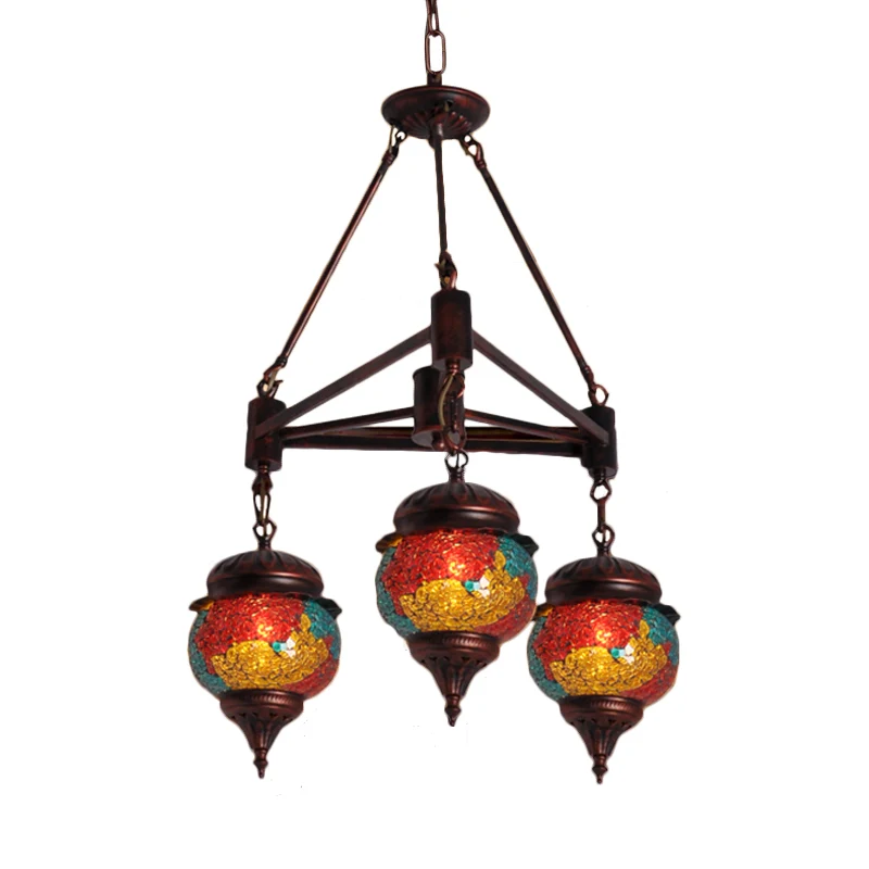 3 lampen bal kroonluchter hanglamp traditionele rood-geel-blauw glazen hanglampset voor woonkamer Clearhalo