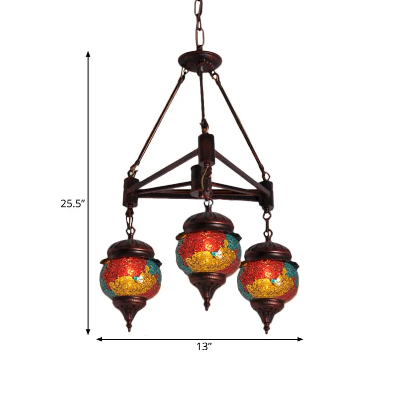 3 lampen bal kroonluchter hanglamp traditionele rood-geel-blauw glazen hanglampset voor woonkamer Clearhalo