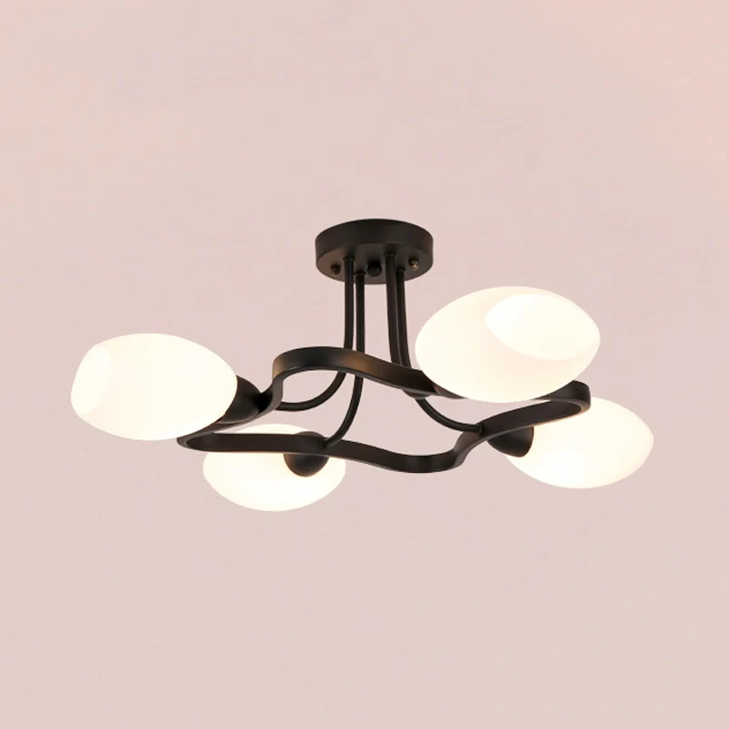 4/6 lampen bloem semi-inbouw rustieke zwarte opaal bol glazen plafondmontage kroonluchter Clearhalo