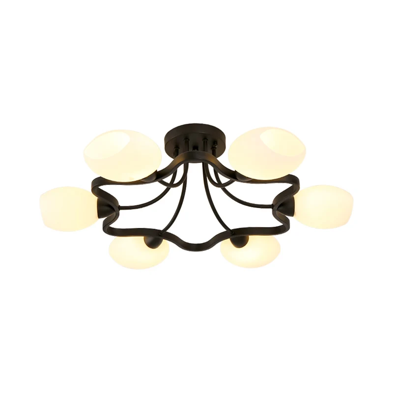 4/6 lampen bloem semi-inbouw rustieke zwarte opaal bol glazen plafondmontage kroonluchter Clearhalo