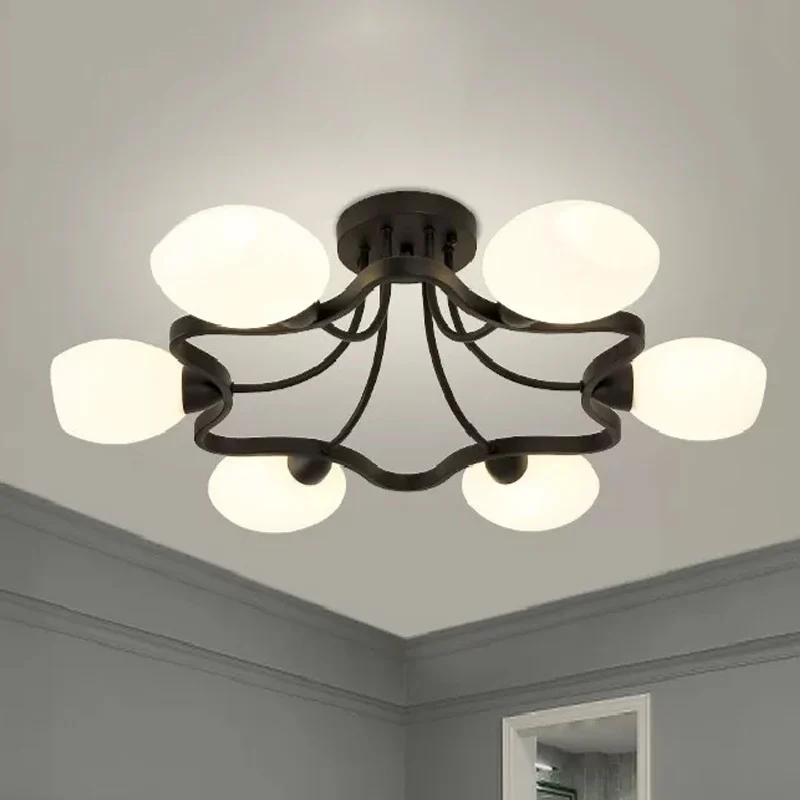 4/6 lampen bloem semi-inbouw rustieke zwarte opaal bol glazen plafondmontage kroonluchter Clearhalo