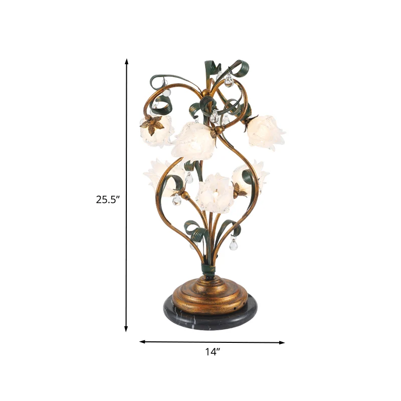 6 lampen bloemen tafellamp pastorale stijl messing metaal LED-nachtkastje verlichting voor slaapkamer Clearhalo
