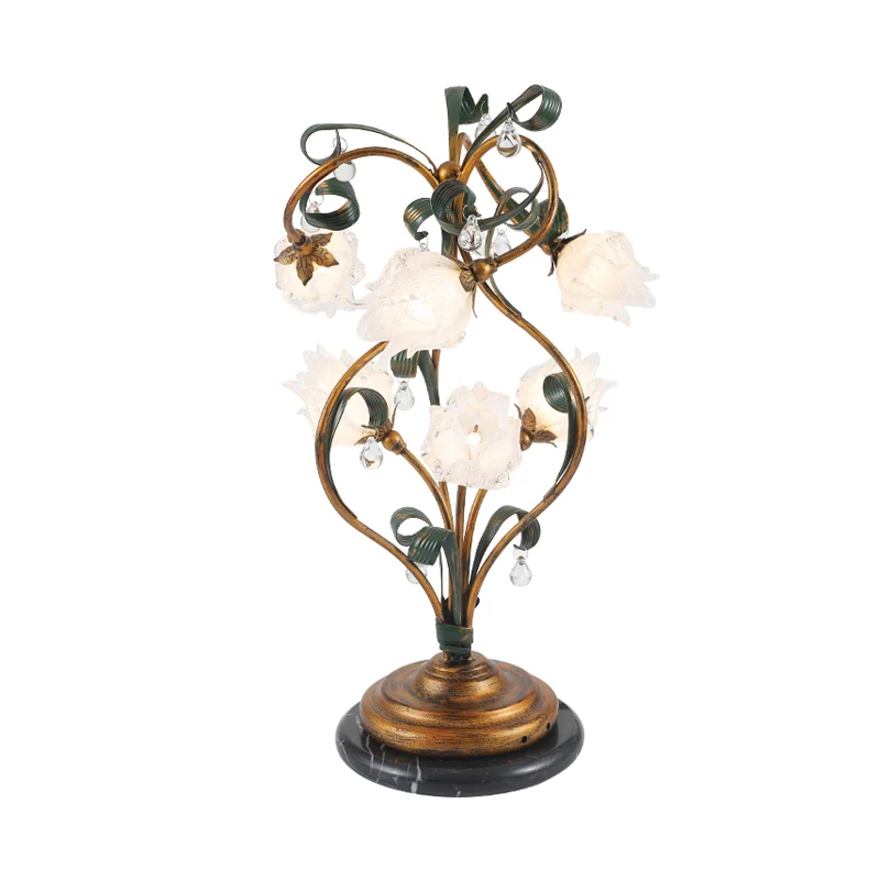 6 lampen bloemen tafellamp pastorale stijl messing metaal LED-nachtkastje verlichting voor slaapkamer Clearhalo
