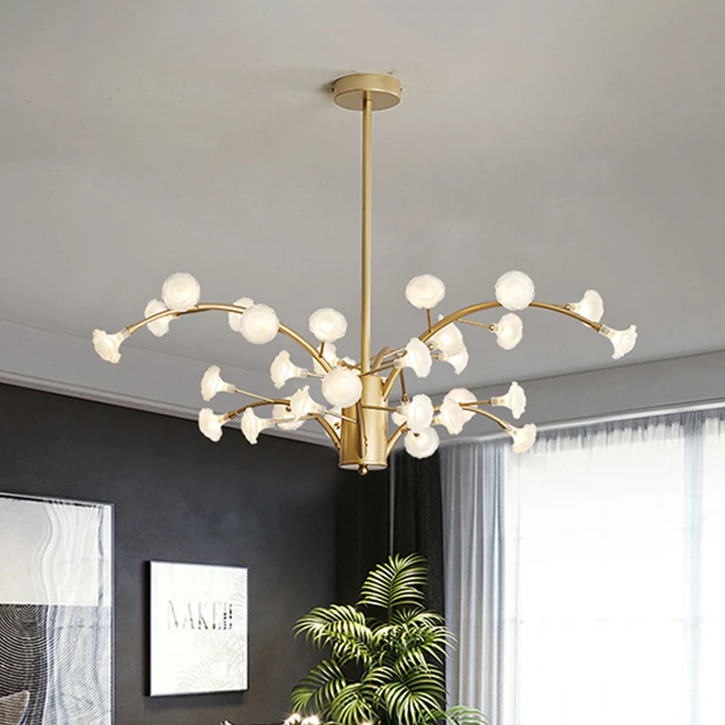 33 lampen bloemkroonluchter licht modernisme matglas hangende verlichtingsarmatuur goud Clearhalo