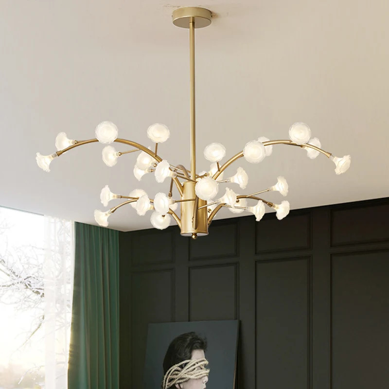 33 lampen bloemkroonluchter licht modernisme matglas hangende verlichtingsarmatuur goud Clearhalo