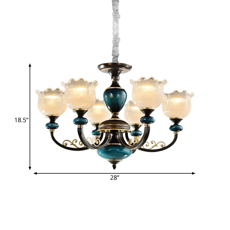 3/6 lampen Blossom hanglampset Klassieke zwarte afwerking Helder geribbelde glazen hangende kroonluchter Clearhalo