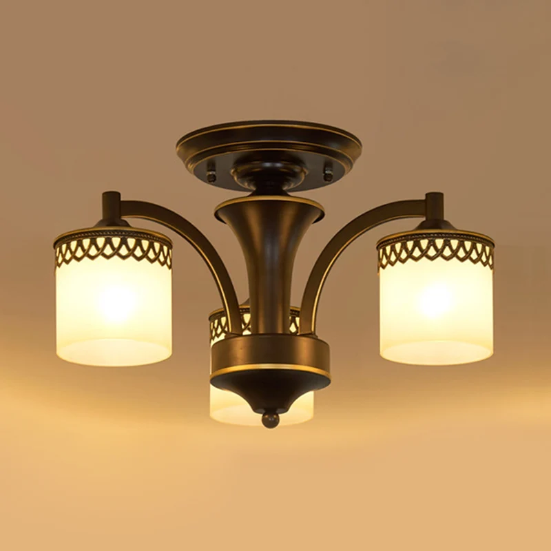 3/6 lampen Cilinder semi-gemonteerde verlichting Klassieke zwarte afwerking Tan glazen plafondlamp met gedraaide arm Clear...