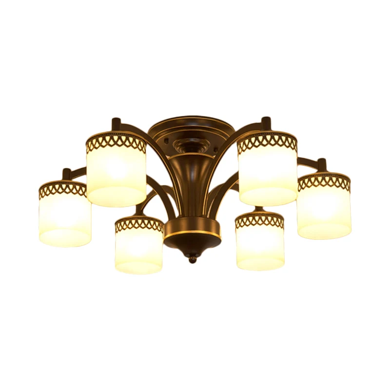 3/6 lampen Cilinder semi-gemonteerde verlichting Klassieke zwarte afwerking Tan glazen plafondlamp met gedraaide arm Clear...