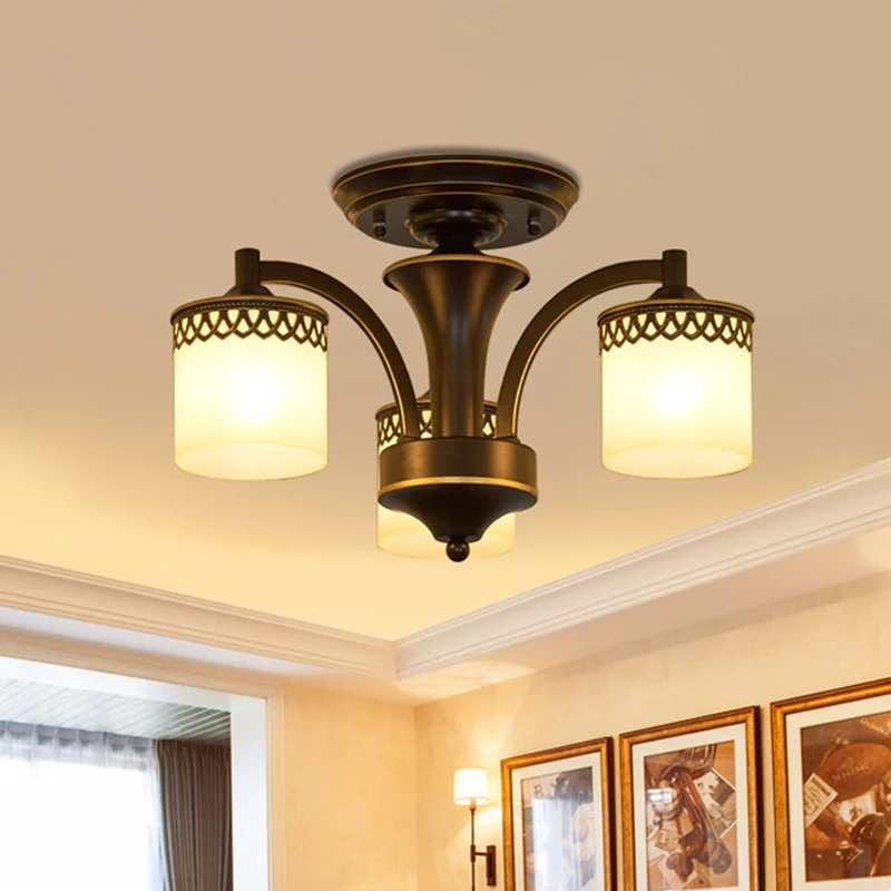 3/6 lampen Cilinder semi-gemonteerde verlichting Klassieke zwarte afwerking Tan glazen plafondlamp met gedraaide arm Clear...