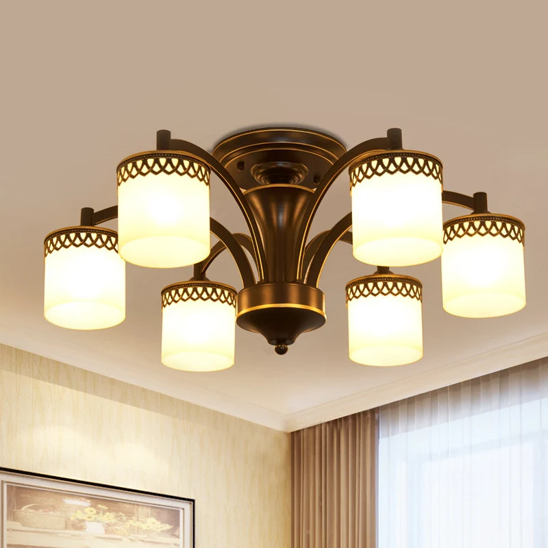 3/6 lampen Cilinder semi-gemonteerde verlichting Klassieke zwarte afwerking Tan glazen plafondlamp met gedraaide arm Clear...