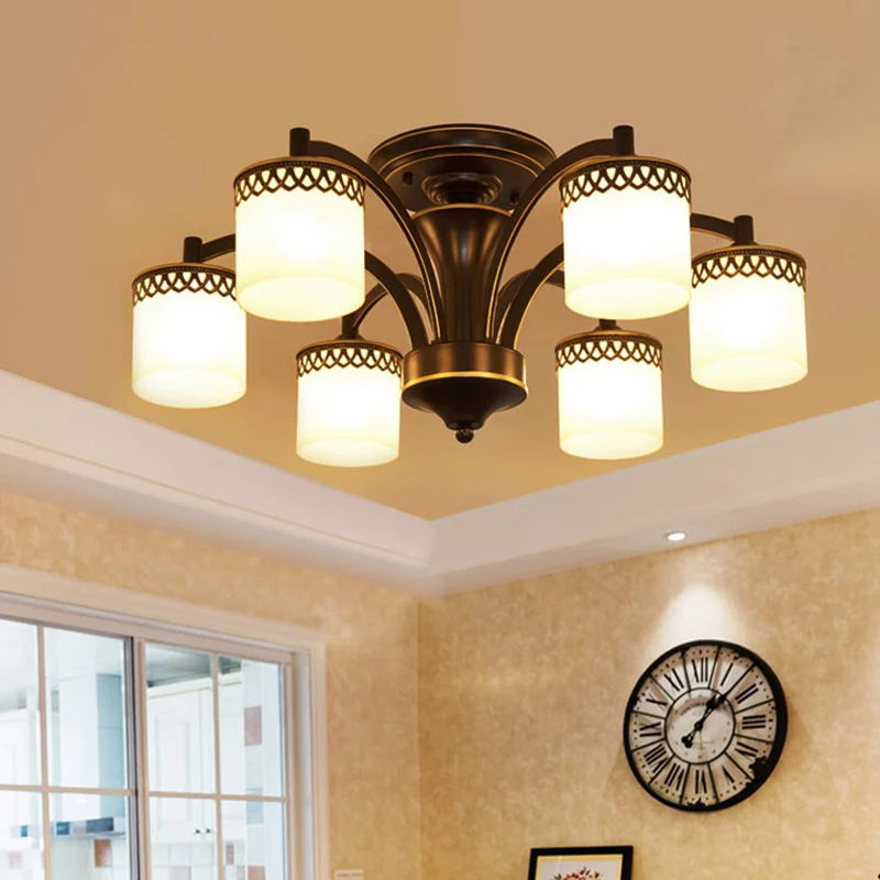 3/6 lampen Cilinder semi-gemonteerde verlichting Klassieke zwarte afwerking Tan glazen plafondlamp met gedraaide arm Clear...