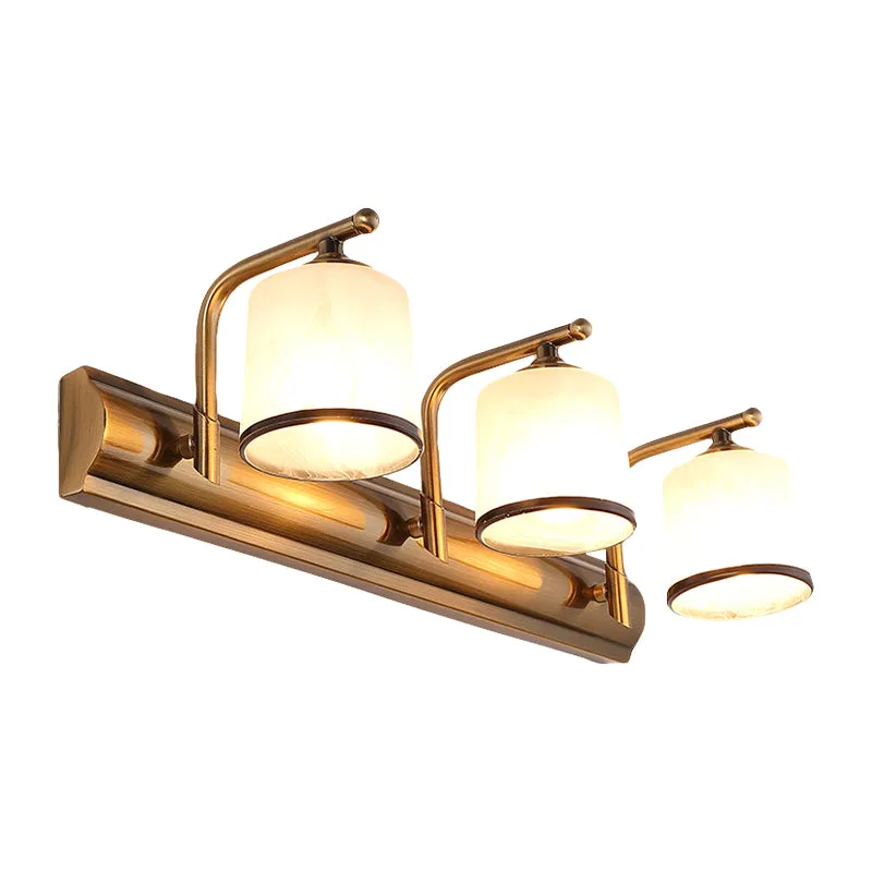 2/3 lampen cilinder wandmontage verlichting vintage gouden afwerking opaal geblazen glas ijdelheid wandkandelaar Clearhalo