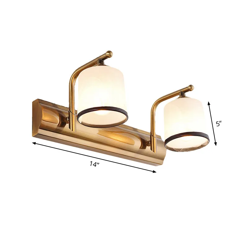 2/3 lampen cilinder wandmontage verlichting vintage gouden afwerking opaal geblazen glas ijdelheid wandkandelaar Clearhalo