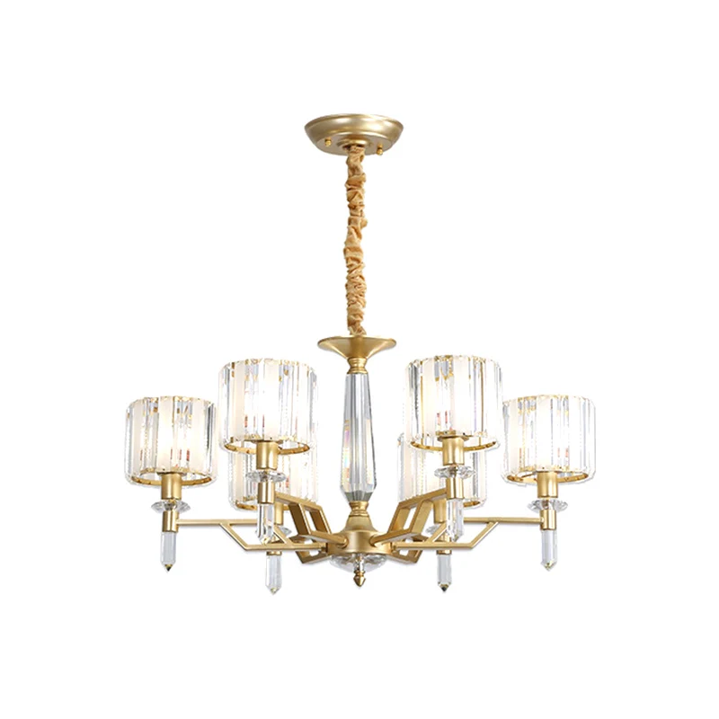6/8 Lampen Crooked Arm Plafondkroonluchter Hedendaags Goud Helder Kristallen Schaduw Hanglampset Clearhalo