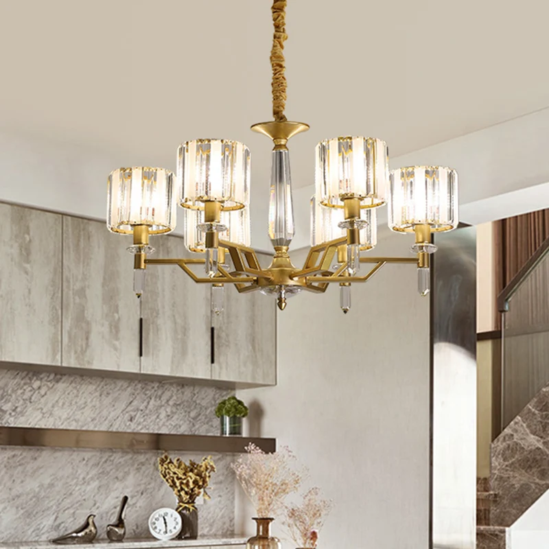 6/8 Lampen Crooked Arm Plafondkroonluchter Hedendaags Goud Helder Kristallen Schaduw Hanglampset Clearhalo