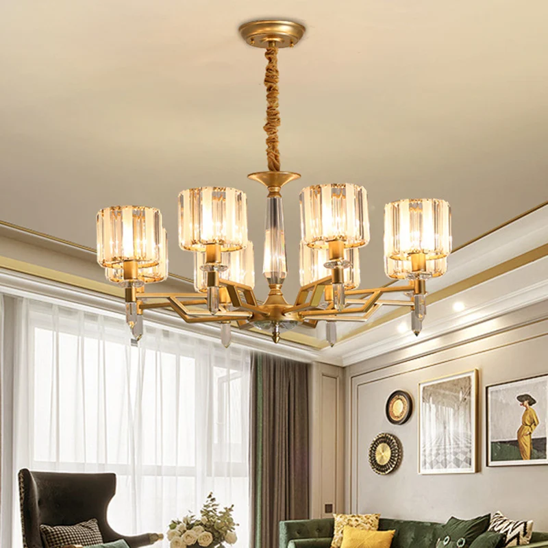 6/8 Lampen Crooked Arm Plafondkroonluchter Hedendaags Goud Helder Kristallen Schaduw Hanglampset Clearhalo