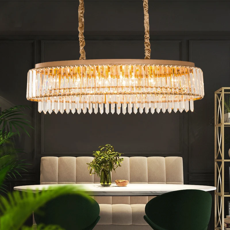 5 lampen Crystal Prism Island Light modernistische champagne ovale eetkamer hangende verlichtingsarmatuur Clearhalo
