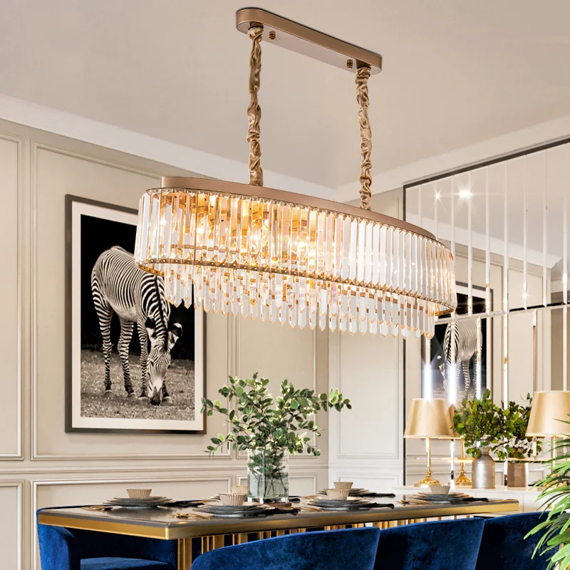 5 lampen Crystal Prism Island Light modernistische champagne ovale eetkamer hangende verlichtingsarmatuur Clearhalo