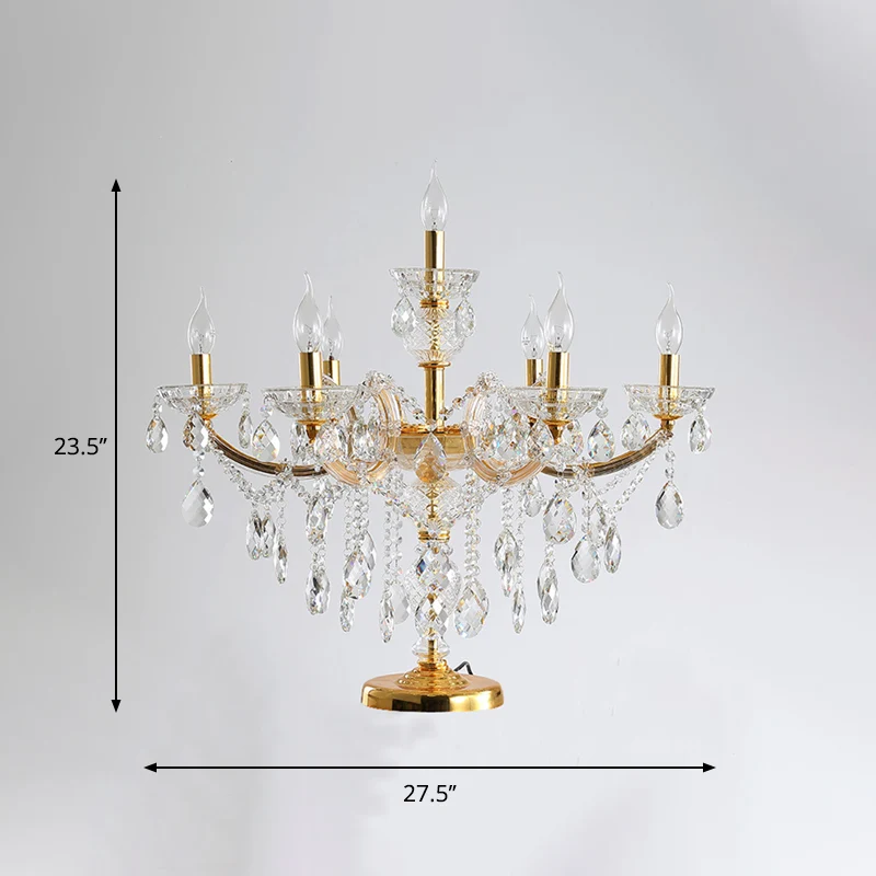 7 lampen Crystal Strand nachttafellamp traditionele gouden kandelaar slaapkamer nachtkastje licht Clearhalo