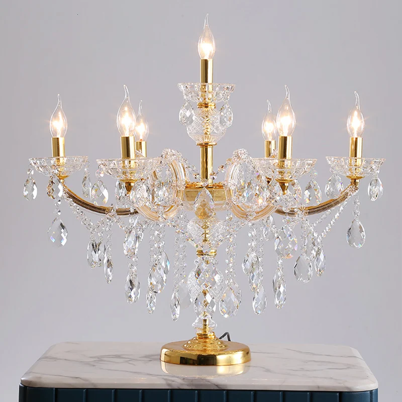 7 lampen Crystal Strand nachttafellamp traditionele gouden kandelaar slaapkamer nachtkastje licht Clearhalo