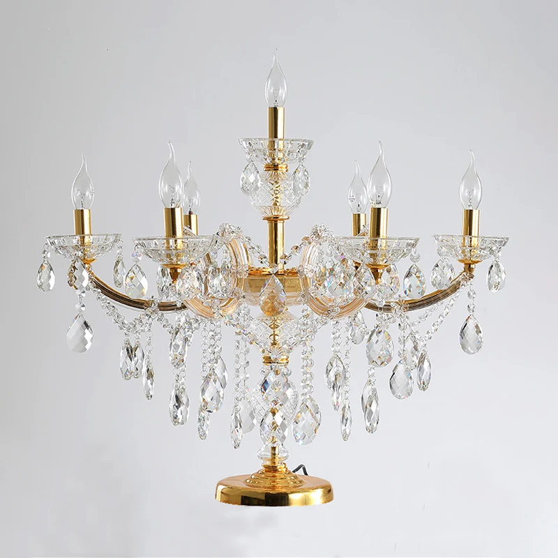 7 lampen Crystal Strand nachttafellamp traditionele gouden kandelaar slaapkamer nachtkastje licht Clearhalo