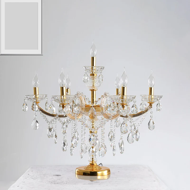 7 lampen Crystal Strand nachttafellamp traditionele gouden kandelaar slaapkamer nachtkastje licht Clearhalo
