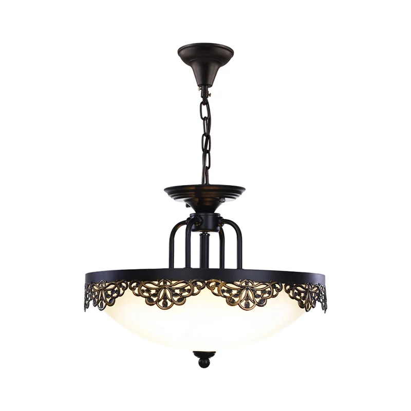 2 lampen Dome hangende kroonluchter platteland zwarte afwerking opaal glazen hanglamp Clearhalo