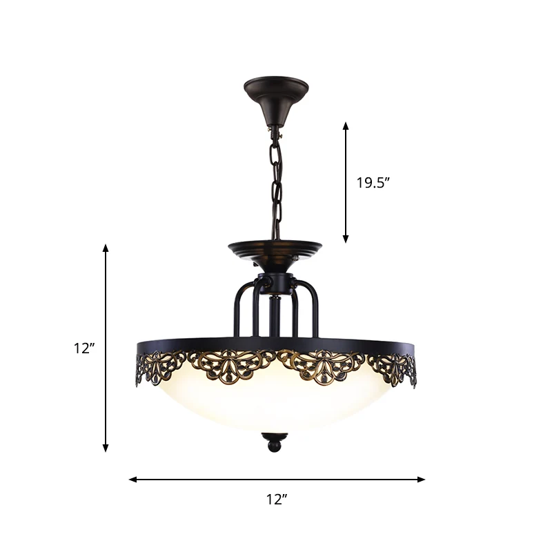 2 lampen Dome hangende kroonluchter platteland zwarte afwerking opaal glazen hanglamp Clearhalo
